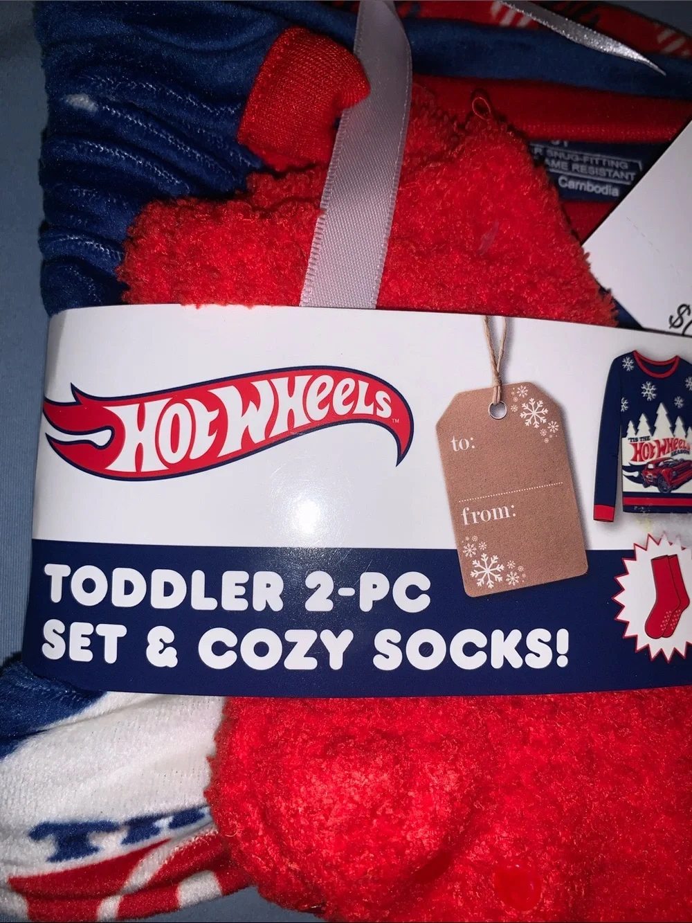 Hot Wheels Toddler 2-PC Pajama Set with Cozy Red Socks - Red & Navy 2pc